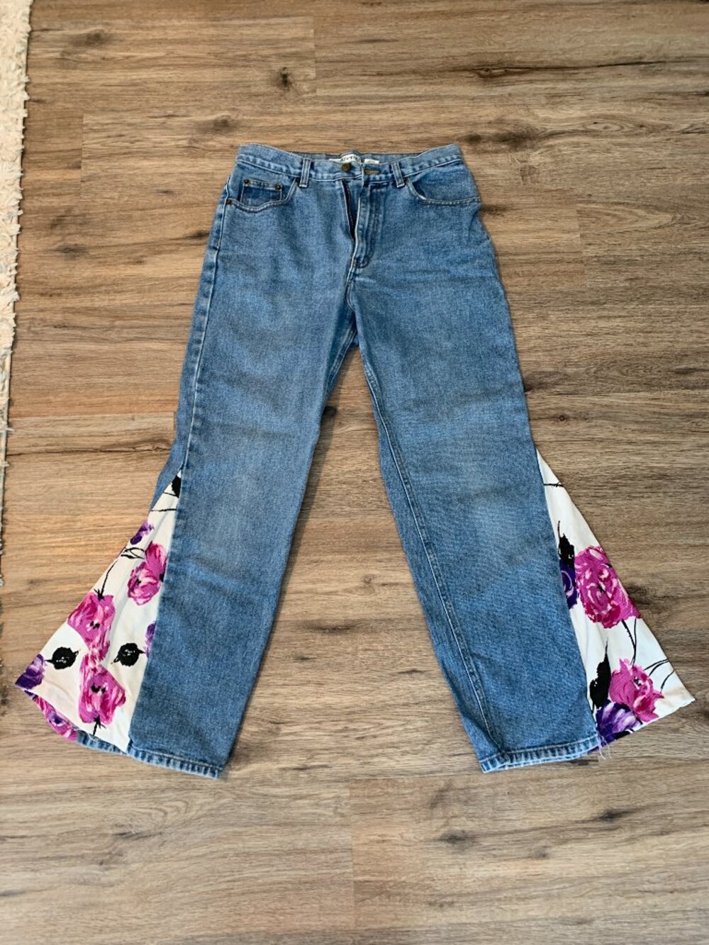 Adorable Passport Brand Jeans with Flower Boot Cut Detail